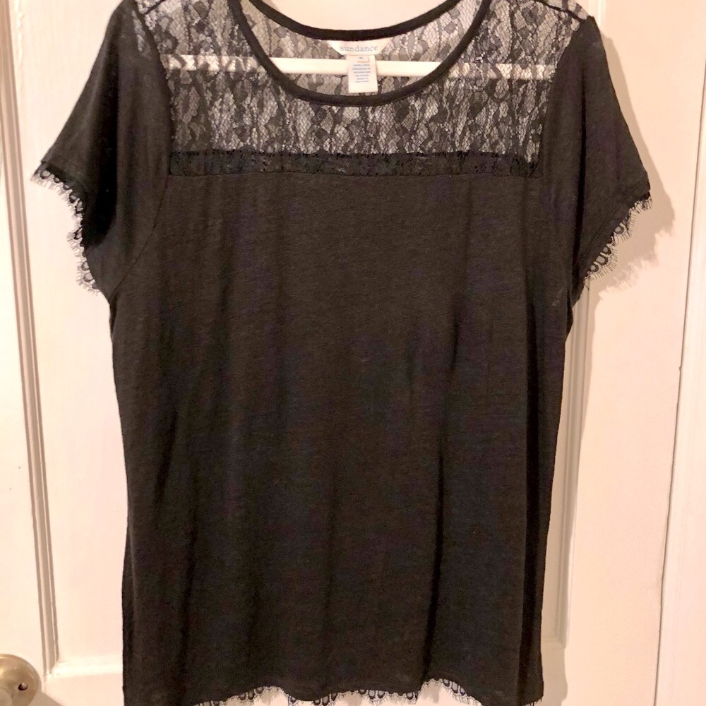 Sundance Black Lace Blouse with Short Sleeves